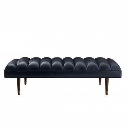 Christophe Bench Indigo Leather Dark Walnut